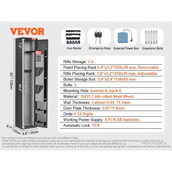 COFFRE FORT VEVOR Armoire  3-4 fusils