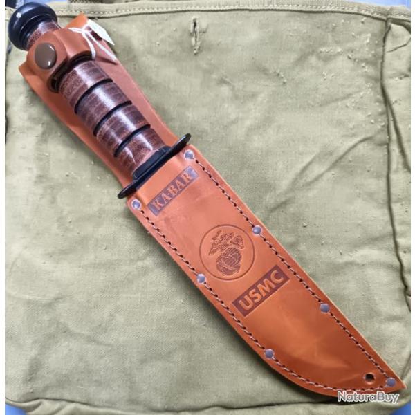 Couteau Ka-Bar USMC ACIER CARBONE 1095MANCHE ET ETUI CUIR