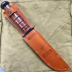 Couteau Ka-Bar USMC 1218 ACIER CARBONE dentelée MANCHE ET ETUI CUIR