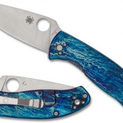 Couteau Spyderco Tenacious Blue Titanium Lame Acier D2 Framelock Clip SC122TIBLD2P