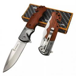 Couteau Sauvetage Massif Lame 9,5 cm Manche Bois / Acier 13 cm Outdoor