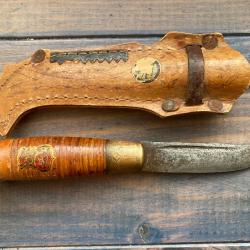 ancien COUTEAU PUUKO "LISSAKI JÄRVENPÄÄ "+ ÉTUI CUIR vintage nordic knife @no martiinni