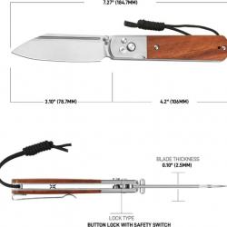 Couteau ARTISAN CUTLERY Holm Rose Wood Lame Acier AR-RPM9 IKBS Button Lock Clip ATZ1875PRW