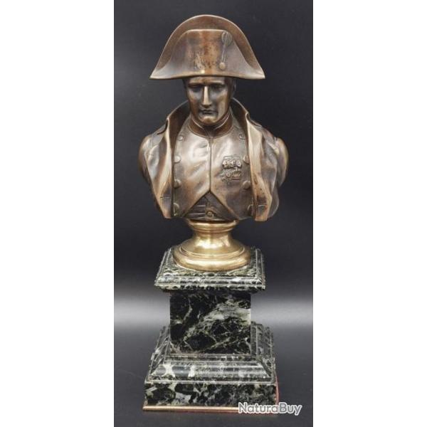 BRONZE A L'EFFIGIE DE L'EMPEREUR NAPOLEON SUR SOCLE MARBRE VERT FONDEUR JULLIEN PARIS - FRANCE XIX 