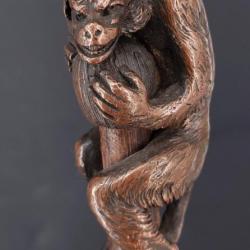 CANNE DE MARCHE CASSE TETE SINGE EN BRONZE PROTEGEANT SON BUTIN - FRANCE FIN XIXè Collection France 