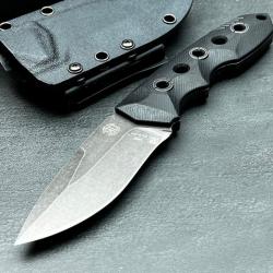 Couteau Chasse Bushcraft Tactical WithArmour Needle Lame Acier 440C Manche G10 Etui Kydex 070BK