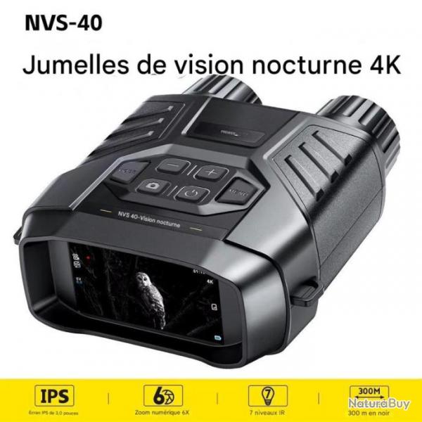 Jumelles Vision Nocturne 4K HD Zoom Numrique 6x 300m Jour Nuit cran 3 Pouces InfraRouge 850nm