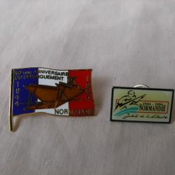 WW2/POST FRANCE LOT DE 2 PIN'S COMMÉMORATION DU 50 E ANNIVERSAIRE DU DÉBARQUEMENT DE NORMANDIE 39/45