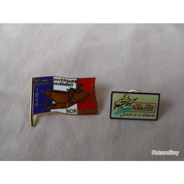 WW2/POST FRANCE LOT DE 2 PIN'S COMMMORATION DU 50 E ANNIVERSAIRE DU DBARQUEMENT DE NORMANDIE 39/45