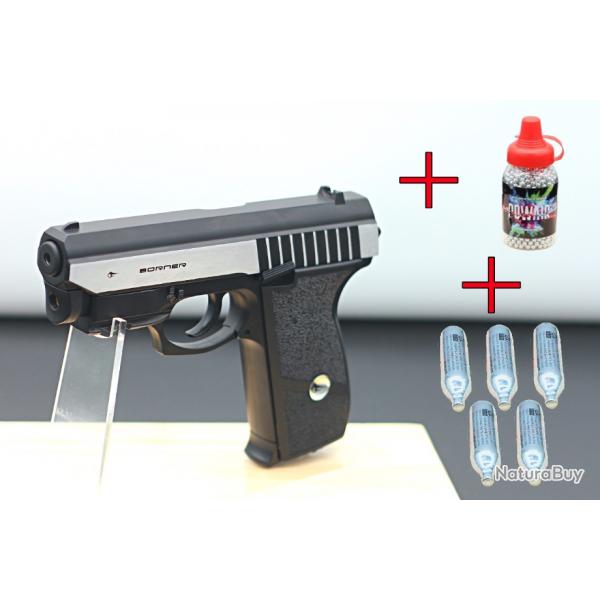 PROMO-Pistolet Borner Panther801 laser-CO2 Blowback Full Metal 3J+1500 billes d'acier 4.5mm bb+5 CO2