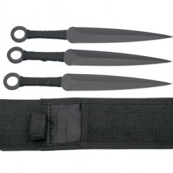 JEU 3 COUTEAUX LANCER THIRD 13,5CM INOX NOIR + CORDELETTE