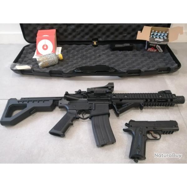 Pack US Army. AR15 DPMS + Colt 1911 de chez crosman. CO2 4,5mm bbs. Avec vise point rouge.