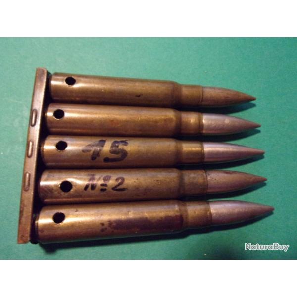 1 Clip avec 5 munition 7,92x57 Mauser de 1915, tui laiton balle blinde, neutralise