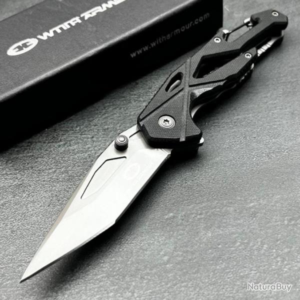 Couteau de Varape WithArmour Spider Lame Acier 440C Manche G10 Tournevis Linerlock Clip 043BK