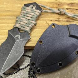 Couteau de Cou Combat Ready Neck Lame Acier Stonewash Manche Paracorde Etui Kydex