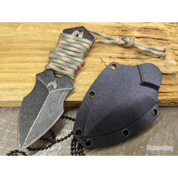 Couteau de Cou Combat Ready Neck Lame Acier Stonewash Manche Paracorde Etui Kydex