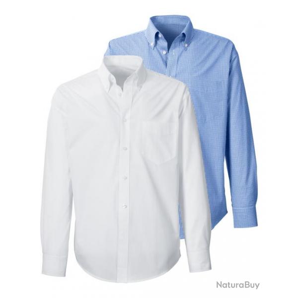 Double set de chemises Vichy+uni (Couleur: Bleu/blanc + blanc uni, Taille: XL)