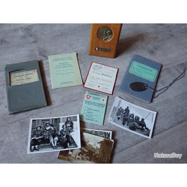 Lot documents, plaque identit, mdaille, livrets militaires, cartes, photos