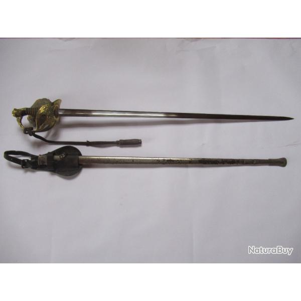 sabre modle 1896 d'officier de cavalerie 2eme taille avec fourreau, porte fourreau et dragonne