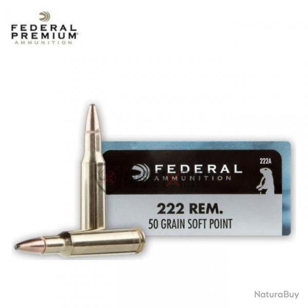 Boite de 20 Munitions FEDERAL Power Shok Cal 222 Rem 50Gr Soft Point