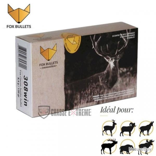 20 Cartouches FOX BULLETS Cal 308 Win 130Gr Fox Classic Hunter