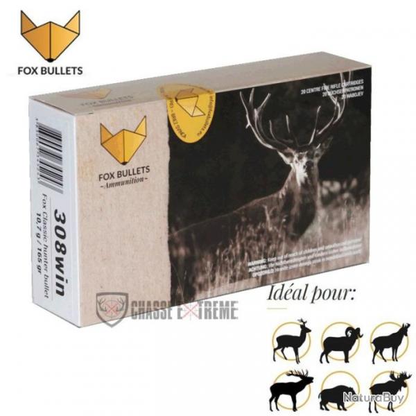 20 Cartouches FOX BULLETS Cal 308 Win 165Gr Fox Classic Hunter