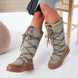 Bottes de ski hautes pour femme à lacets en daim suède et tissu techinque  37 vert olive