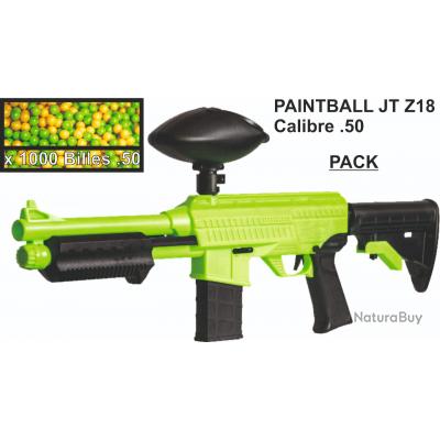 Annonce billes paintball : PACK PROMO - JT Splatmaster Vert Z18 pompe + Loader 200 Green + 1000 billes Paintball - Calibre .50