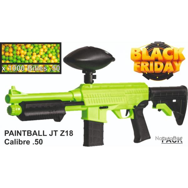 PACK PROMO - JT Splatmaster Vert Z18 pompe + Loader 200 Green + 1000 billes Paintball - Calibre .50