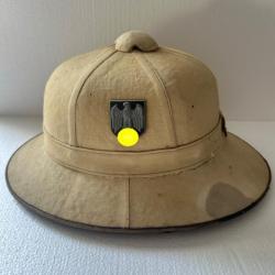 Très beau casque Heer tropical en toile sable de l'Afrikakorps Allemagne WW2