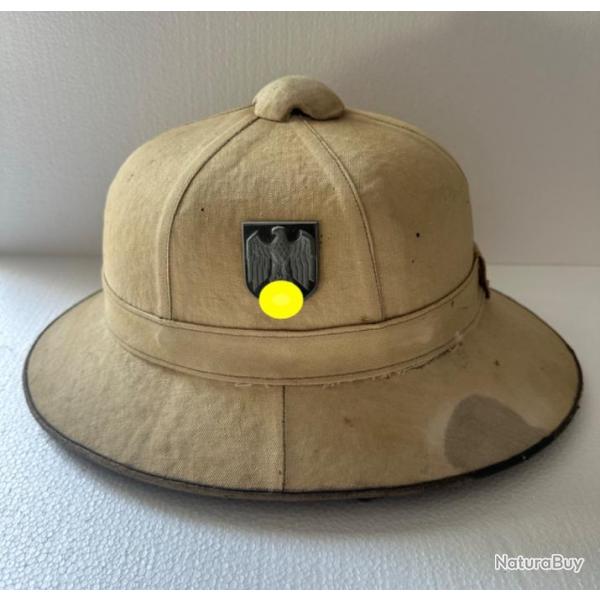 Trs beau casque Heer tropical en toile sable de l'Afrikakorps Allemagne WW2