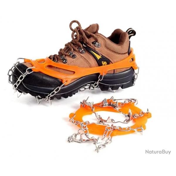 Crampons  10 Dents pour Chaussures - Randonne, Escalade, Neige et Glace orange Taille 36-45