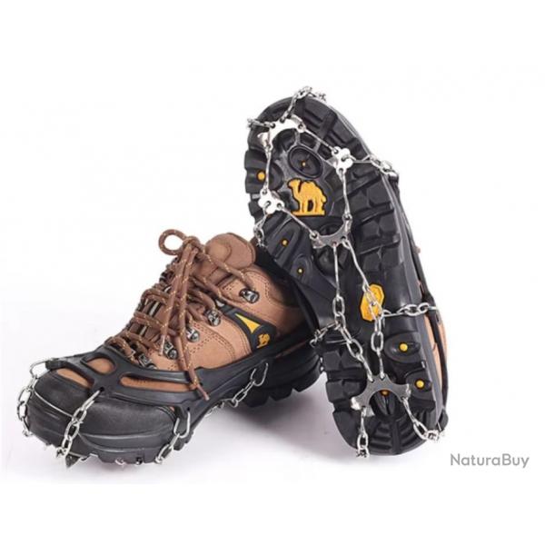 Crampons  10 Dents pour Chaussures - Randonne, Escalade, Neige et Glace Noir Taille 36-45