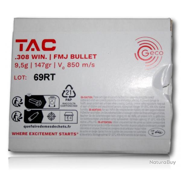 MUNITION GECO TAC 308WIN FMJ 9.5GR/147GRAINS