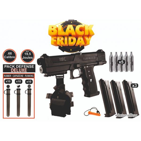 PACK PROMO : Dfense 19.5 Joules Tippmann TPX + Lot de Billes + Sparclettes + 3 Chargeurs + Holster