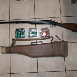 Fusil à chiens calibre 16/65 avec 15 cartouches gomm cogne et son étui en cuir