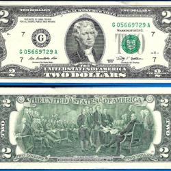 Usa 2 Dollars 2009 Mint Chicago G7 Billet Dollar Etats Unis Dollar Jefferson