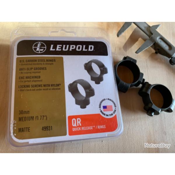 Paire Colliers Leupold QR 30mm mdium Mat