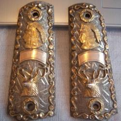 PLAQUETTES DE CROSSE POUR COLT GOVERNMENT 1911 EN OR 14K ET ARGENT 925