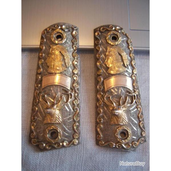 PLAQUETTES DE CROSSE POUR COLT GOVERNMENT 1911 EN OR 14K ET ARGENT 925