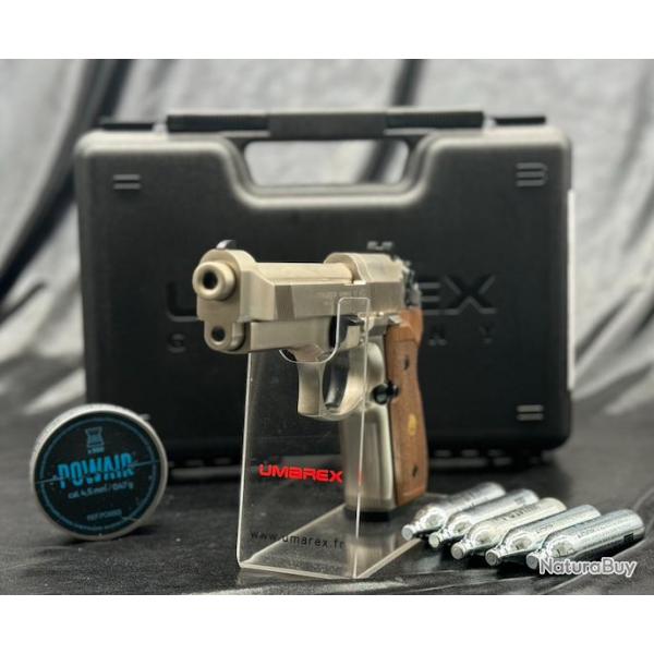 Pack Prt A Tirer PISTOLET BERETTA M 92 FS CO2 CAL 4.5 MM - NICKEL/BOIS