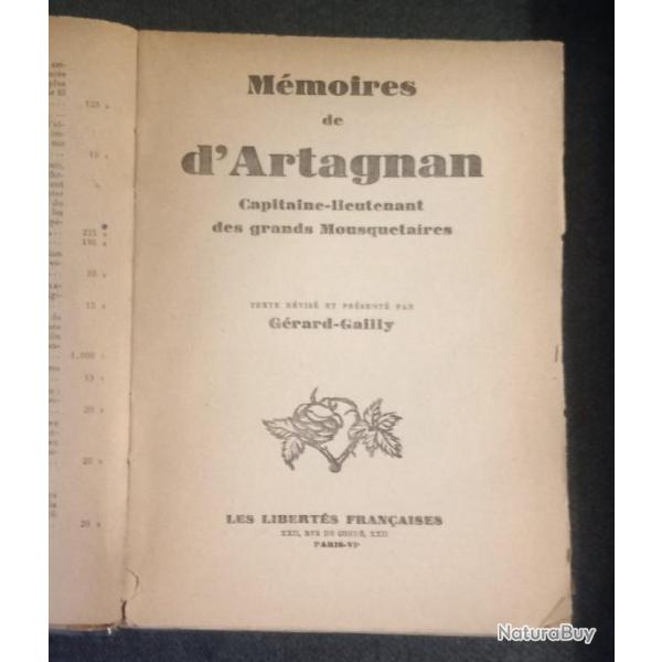 Mmoires de d'Artagnan par Grard Gailly 1941 ED. Les liberts franaises ?