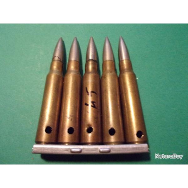 5 Munitions /clip 7,5x54 MAS de 45 tui laiton, balle nickele, neutralise