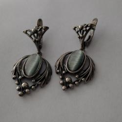 BOUCLES D'OREILLES ANCIENNES EN ARGENT 925 POINÇON FABRIQUÉES EN URSS CCCP