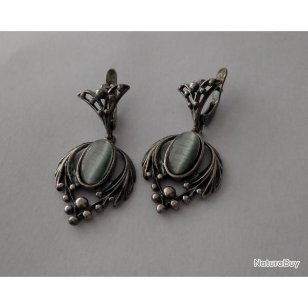 BOUCLES D'OREILLES ANCIENNES EN ARGENT 925 POINON FABRIQUES EN URSS CCCP