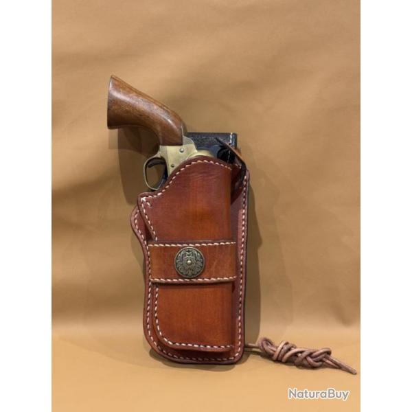 Holster style western en cuir marron pour droitier