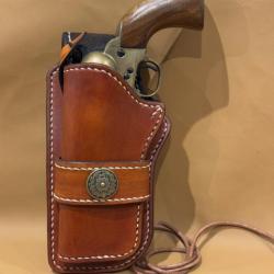 Holster style western en cuir marron pour gaucher