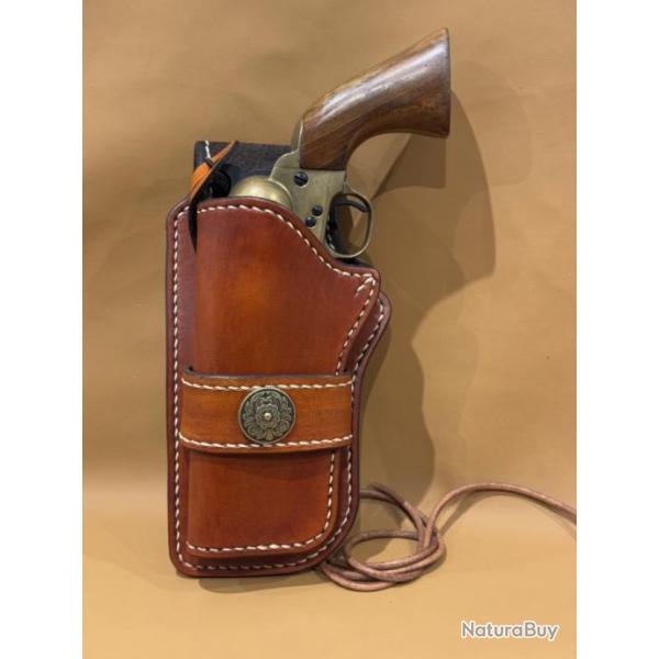 Holster style western en cuir marron pour gaucher