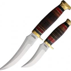 Set de 2 Couteau American Hunter Twin Hunter Set Lames Acier Inox Manche & Etui CUir AH028