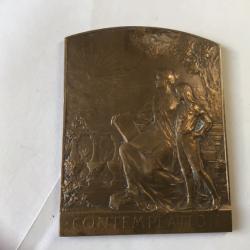 VENDU PAR LE-CUIRASSIER BELLE MÉDAILLE BRONZE CONTEMPLATION SCULPTEUR AUGUSTE MAILLARD ART NOUVEAU